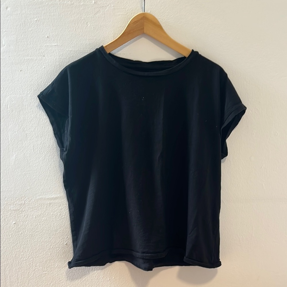 Eileen Fisher Cotton Black Cap Sleeve T-Shirt